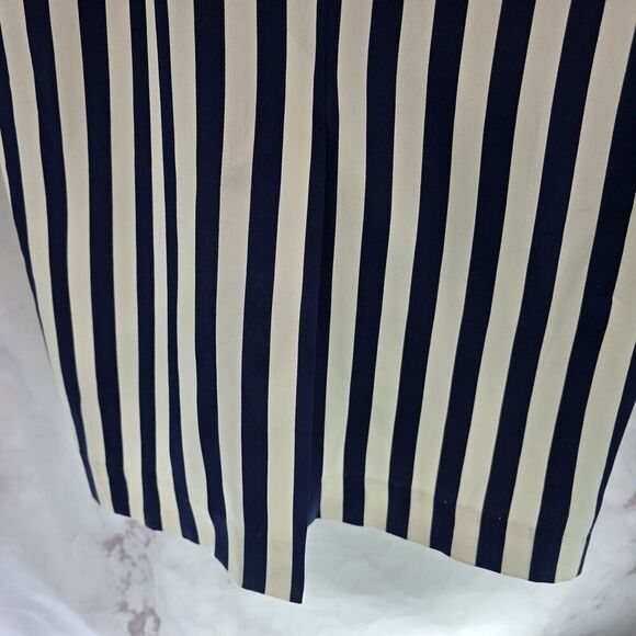 Vintage Silk Dress Womens Large 12 Navy Cream White Midi Maxi Striped Talbots - Picture 10 of 16